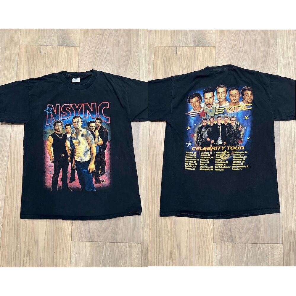 Vintage NSYNC Celebrity Tour T-Shirt Medium Black Rock & Pop Music 2002 concert